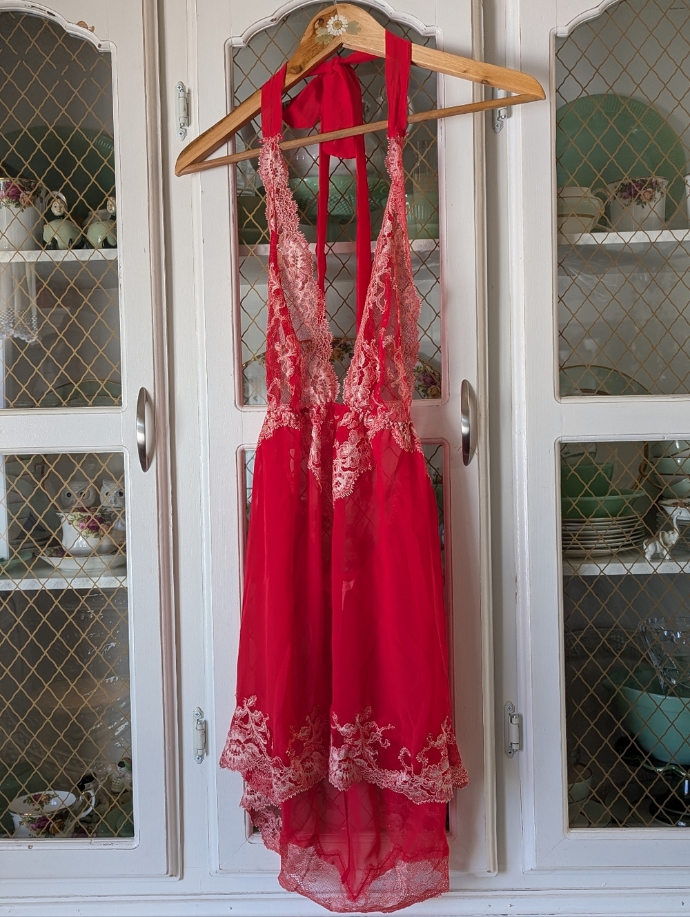 VS Summery Bright Neon Red Lace Chemise Lingerie Vacation Nighty